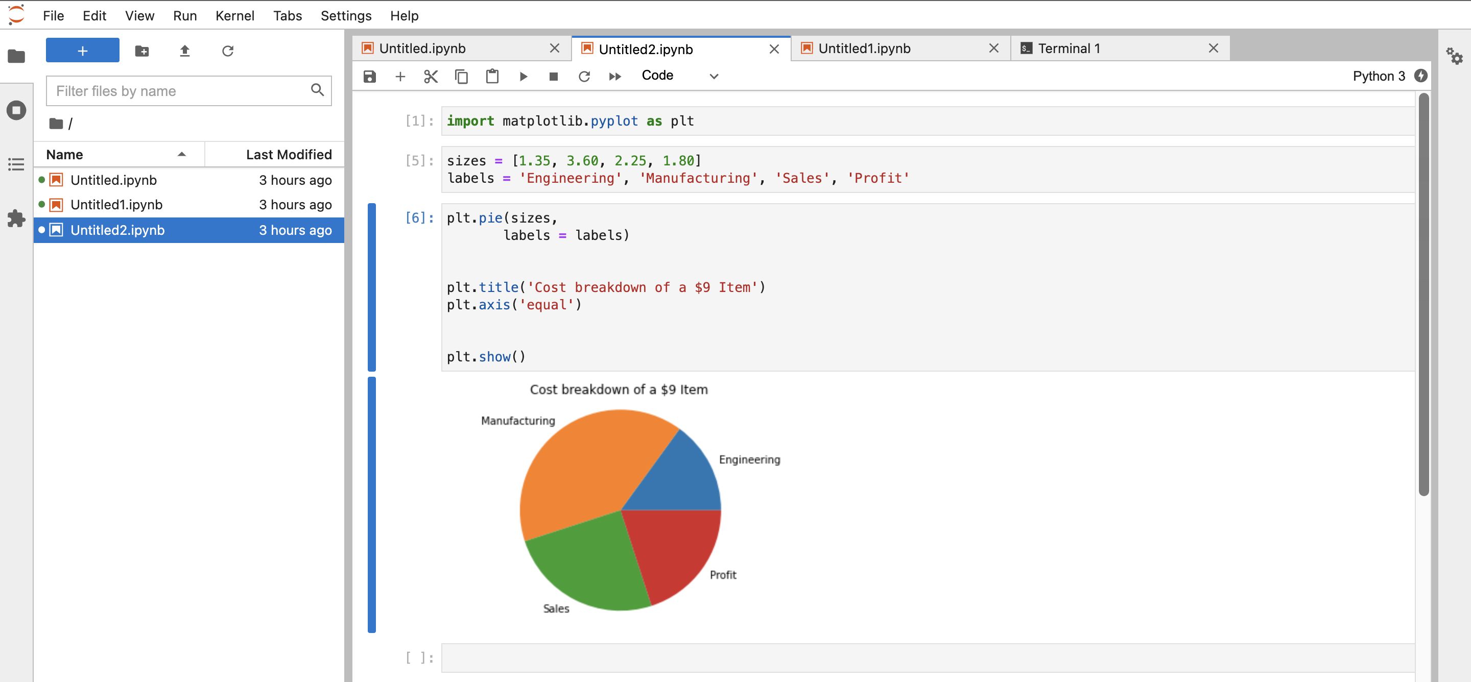 Capture d'écran présentant un exemple de code pour le noyau Python dans JupyterHub
