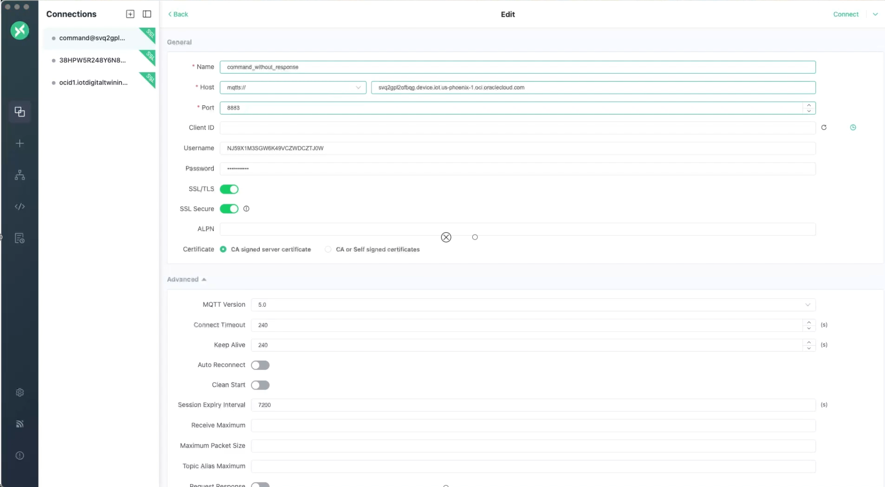 Dans les paramètres MQTTX pour appeler une commande.