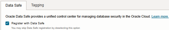 Onglet Data Safe de la page Créer une instance