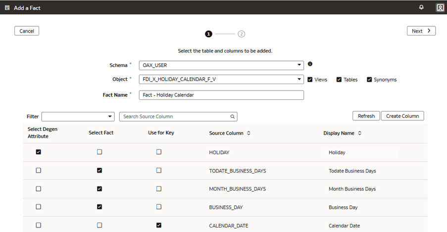 Etape 1 de l'assistant sur la page Ajouter un fait
