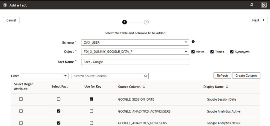 Etape 1 de l'assistant sur la page Ajouter un fait