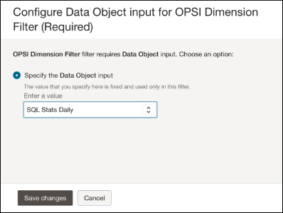 Image shows the dimension filter data object selection.