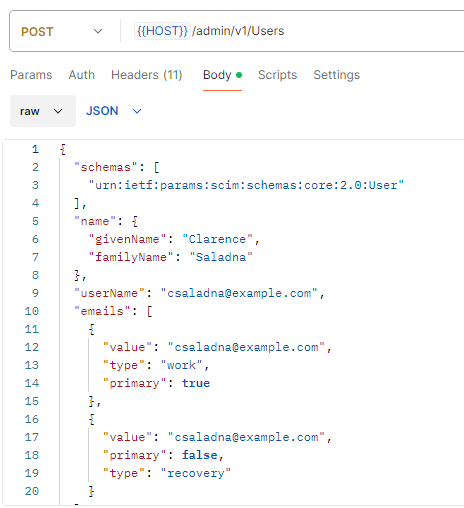 JSONコードを含む「本文」タブ