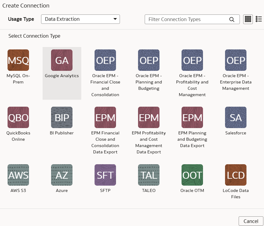 Oracle EPM - Financial Close and Consolidation接続オプション