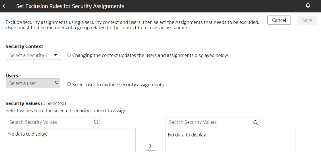 「Set Exclude Rules for Security Assignments」ページ