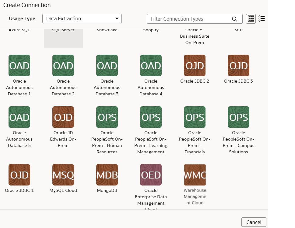 Oracle Warehouse Management Cloud接続オプション