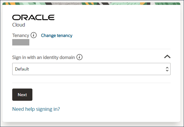 アイデンティティ・ドメインの選択画面