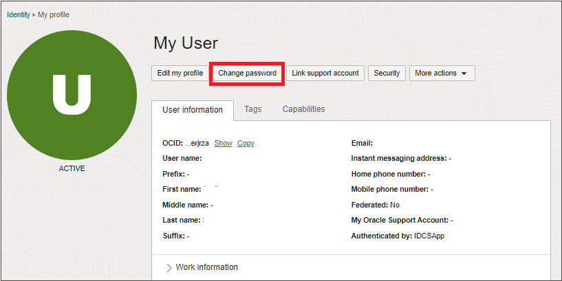 Clique para expandir A página Meu perfil destacando o botão Alterar Senha